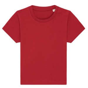 De voorkant van een baby T-shirt in de kleur rood